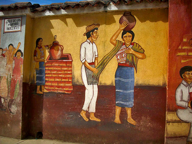 Pintura de San Juan Comalapa en la calle de los Mártires Inocentes