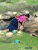 Lavando una piel de oveja en un río